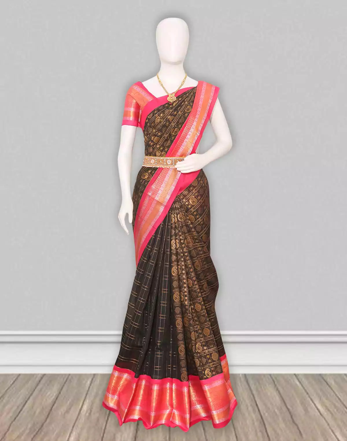 Image of Black Coloured Chanderi Sico Cotton Saree