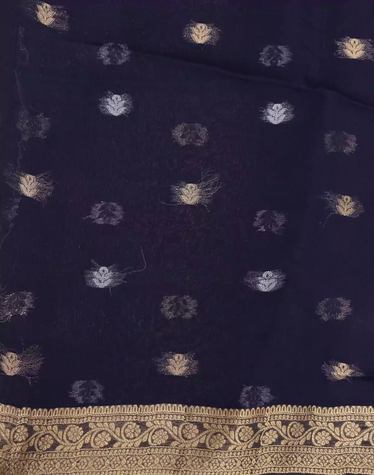 Image of Navy Blue Organza Butta Saree