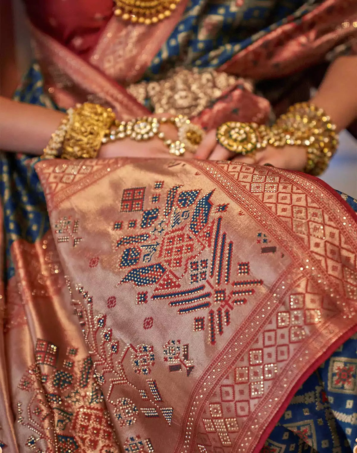 Image of Navy Blue Banaras Stones work Saree