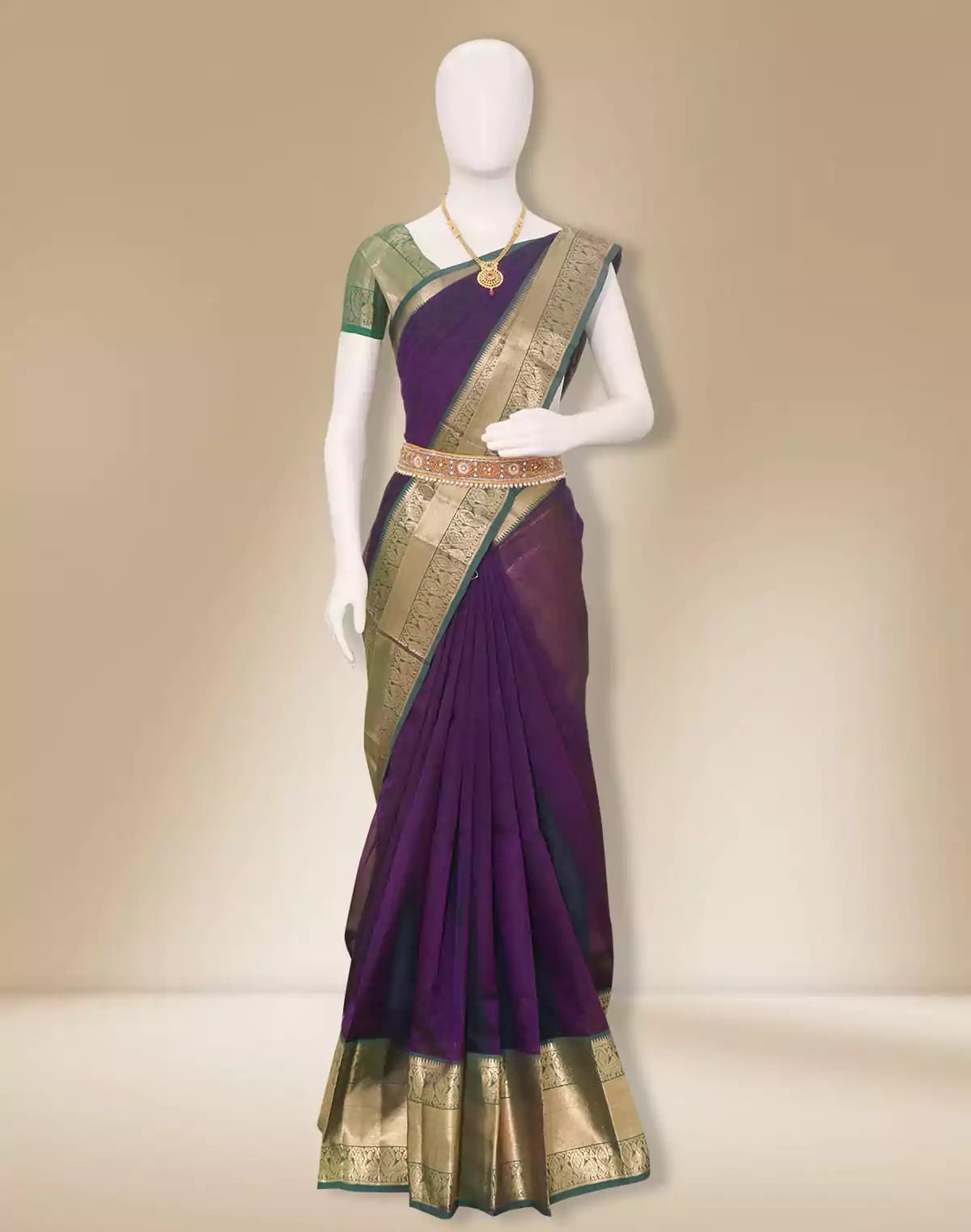 Image of Mangalgiri Sico Purple Saree with big Skut Border