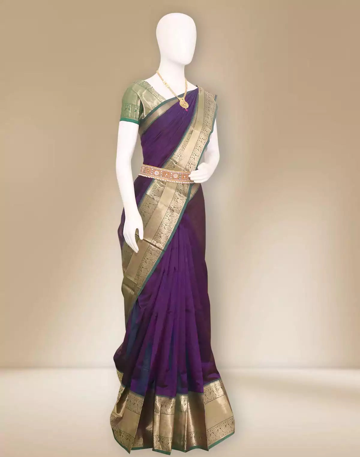 Image of Mangalgiri Sico Purple Saree with big Skut Border
