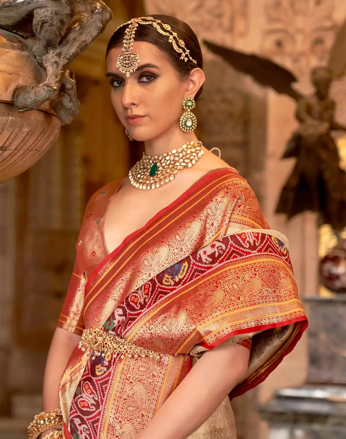 Image of Cream Zari Woven Banaras Meenakari Silk Saree