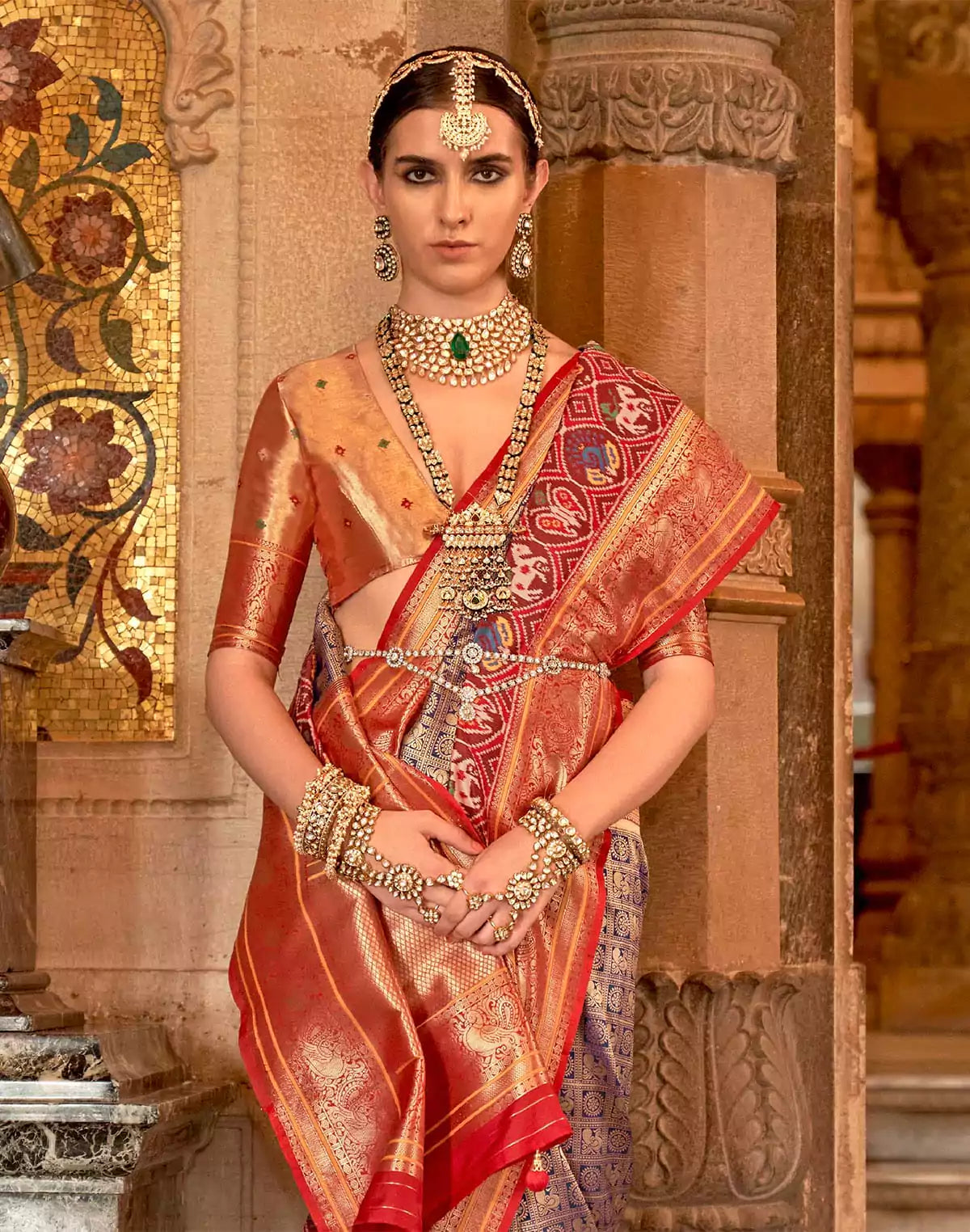 Image of Brown Zari Woven Soft Banaras Meenakari Silk Saree