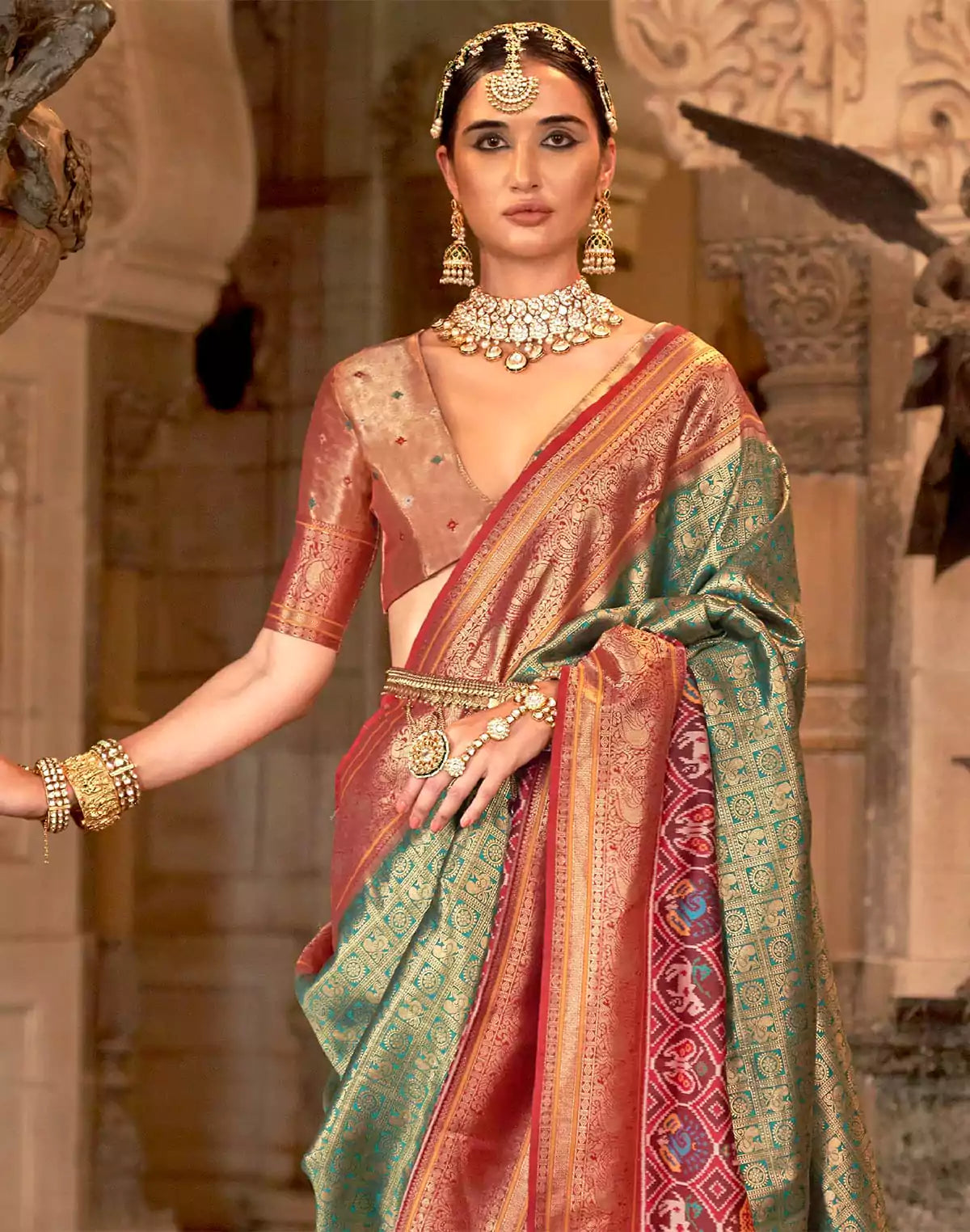 Image of Light Green Brocade Zari weaving Soft Banaras Silk Saree