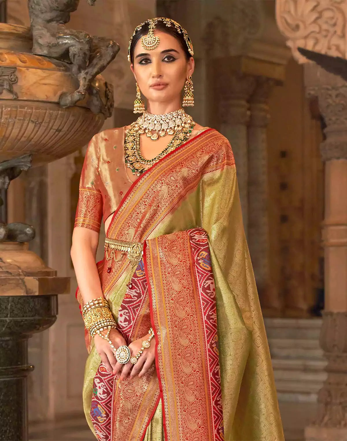 Image of Mehendi Green Brocade design Zari Banaras Silk Saree