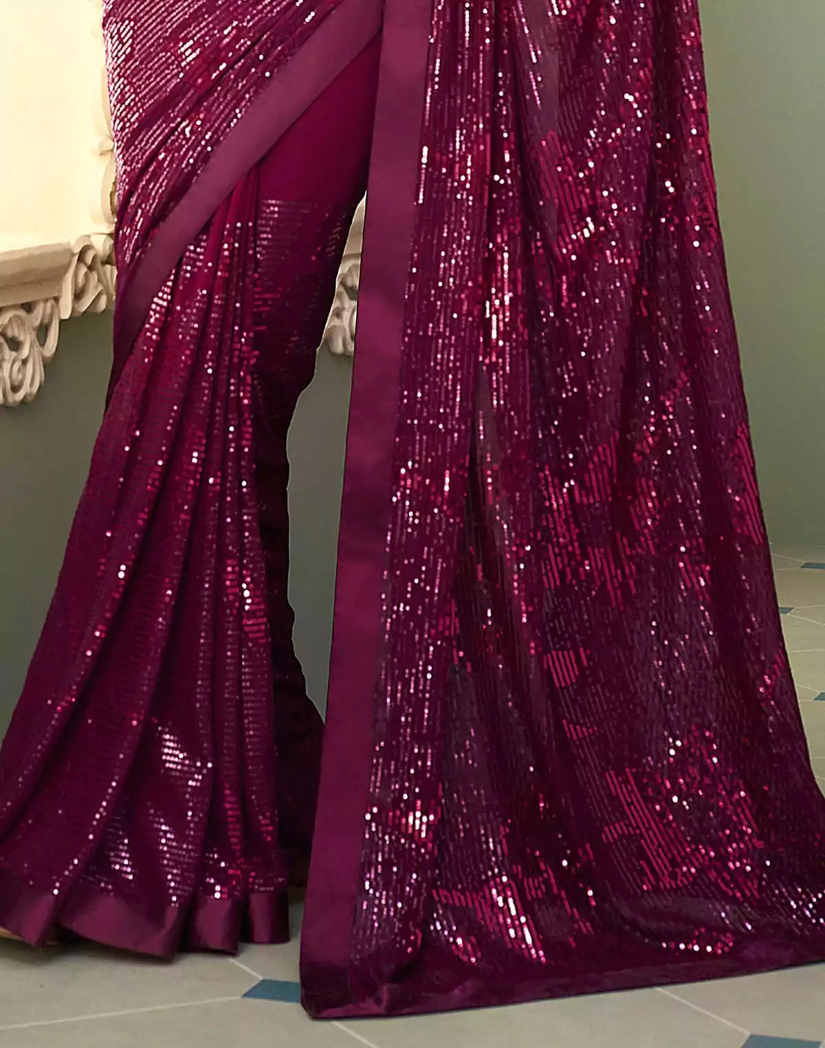 Image of Wine Georgette Sequence work Saree