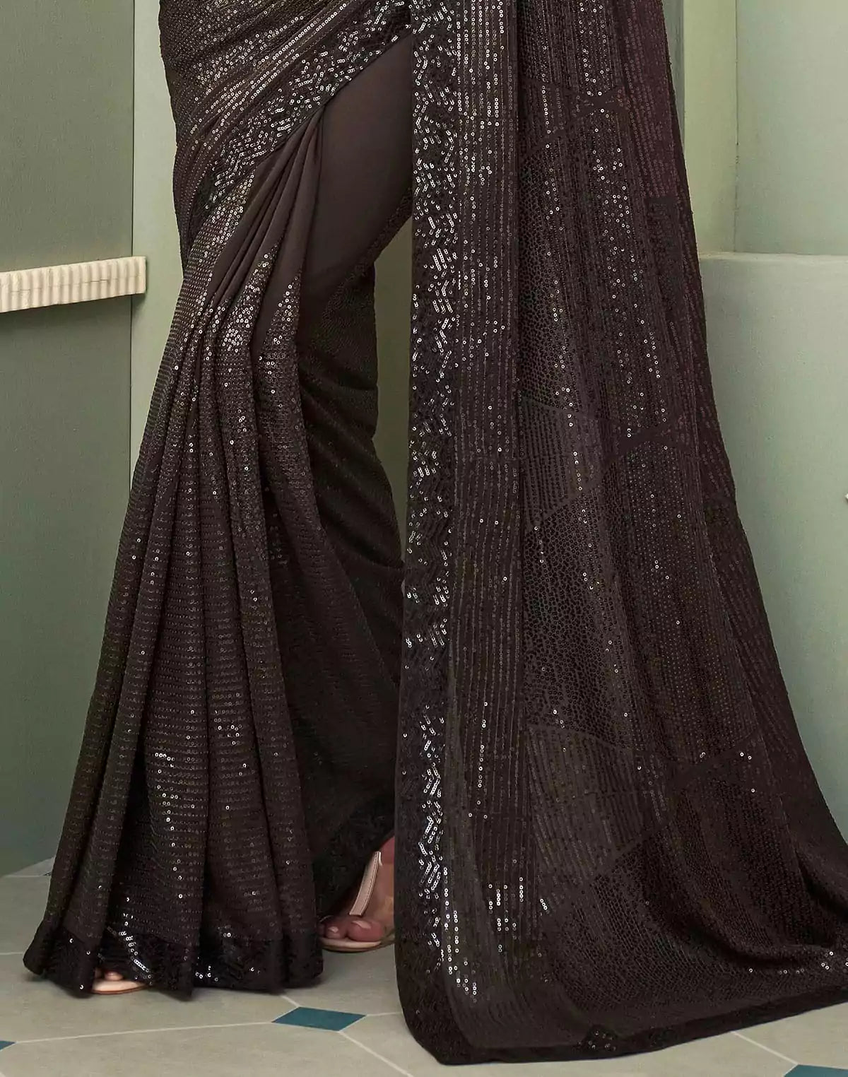 Image of Coffee Brown Georgette Sequence work Saree