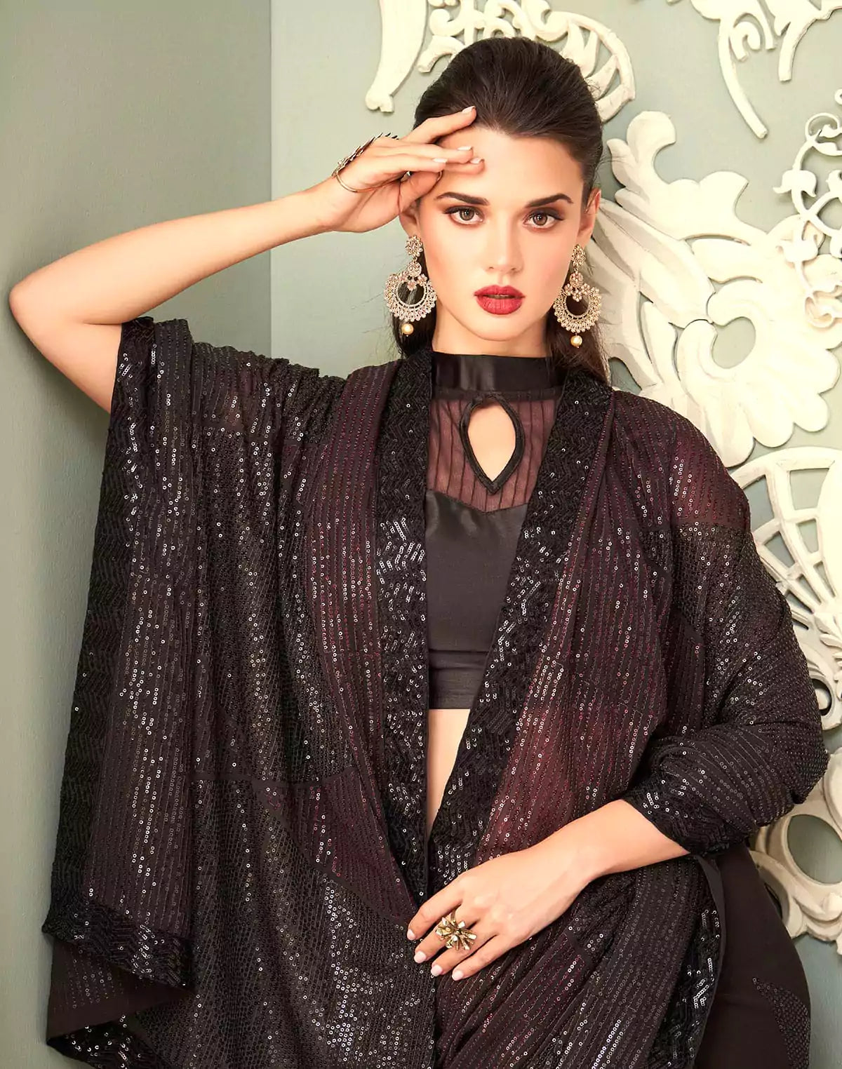 Image of Coffee Brown Georgette Sequence work Saree