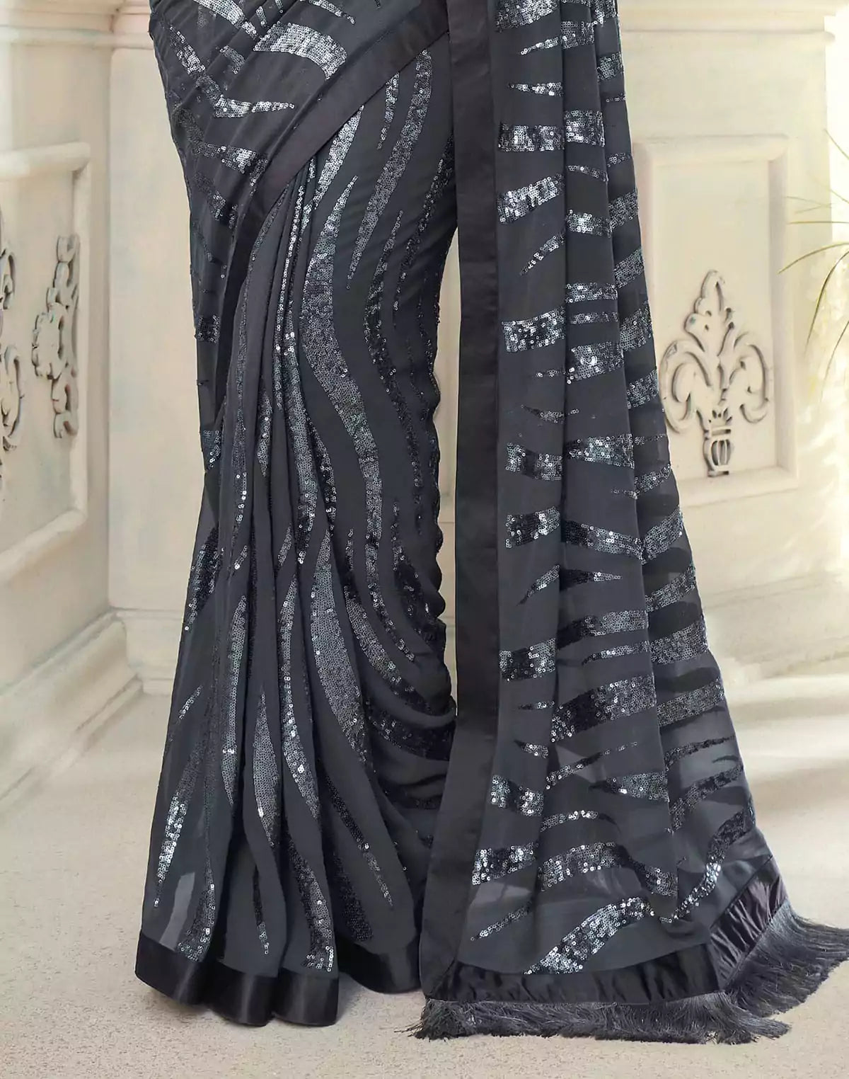Image of Grey Sequence work Soft Georgette Saree