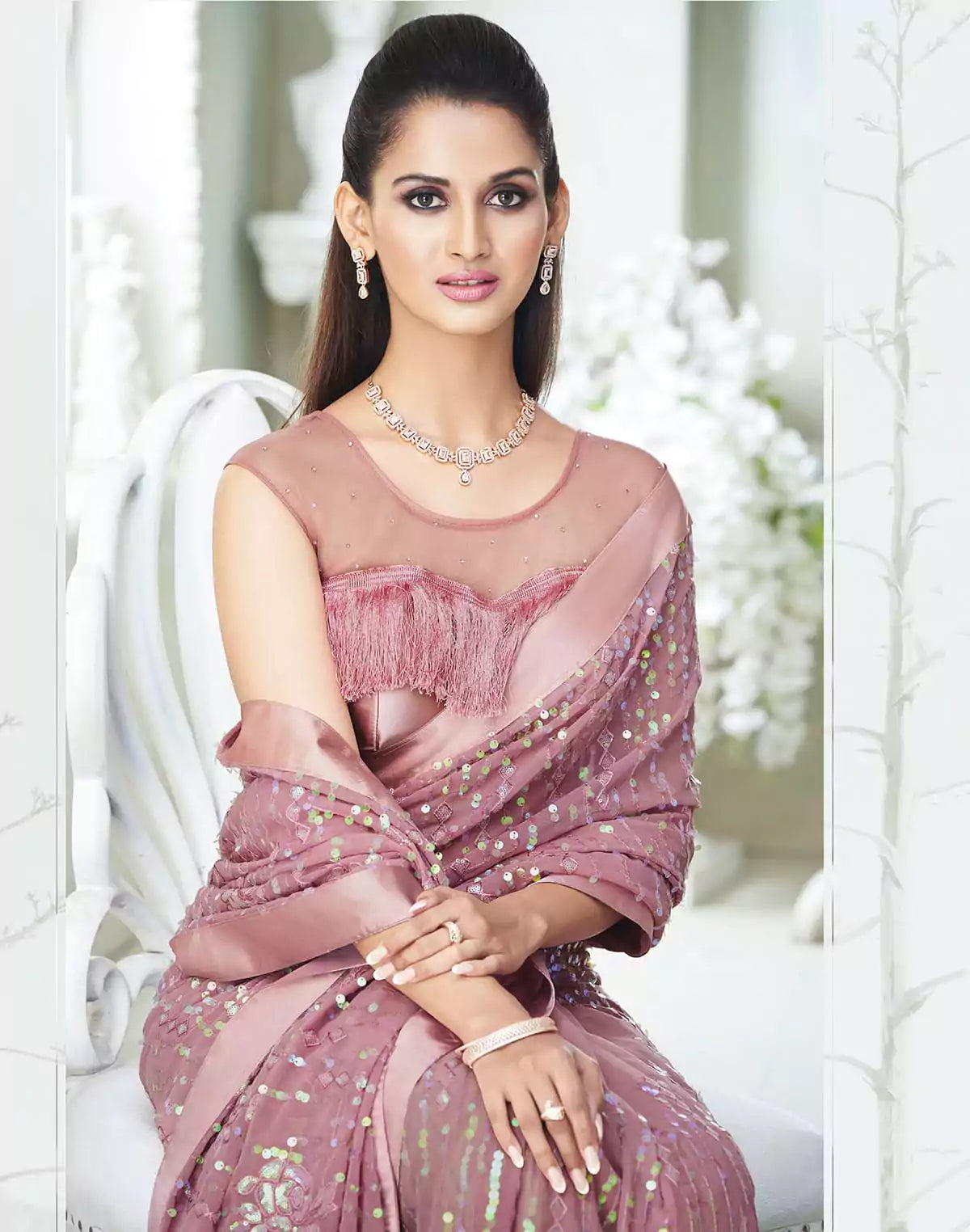 Image of Light Pink all over Sequence work Soft Georgette Saree
