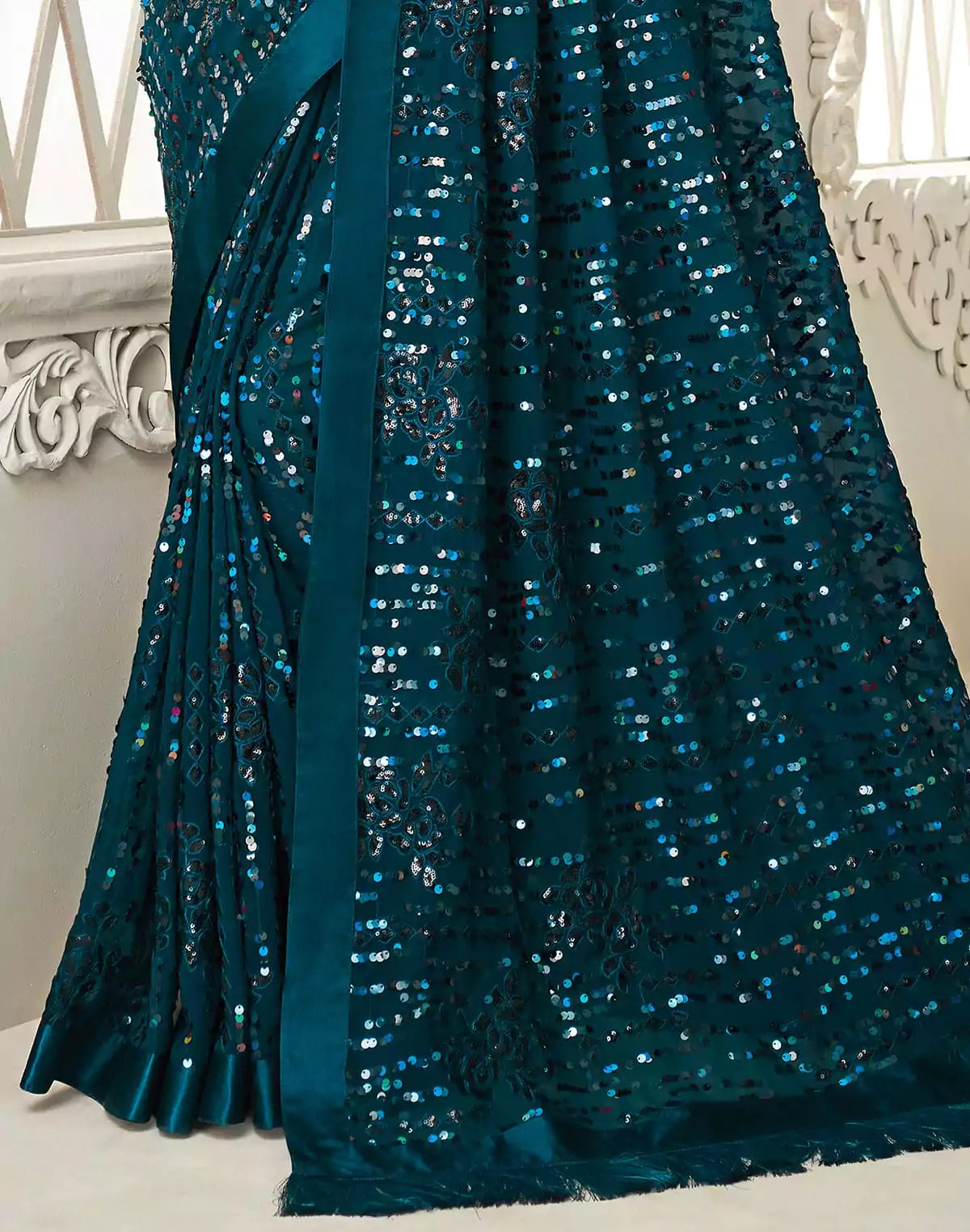 Image of Soft Georgette heavy Sequence work Blue Colour Saree