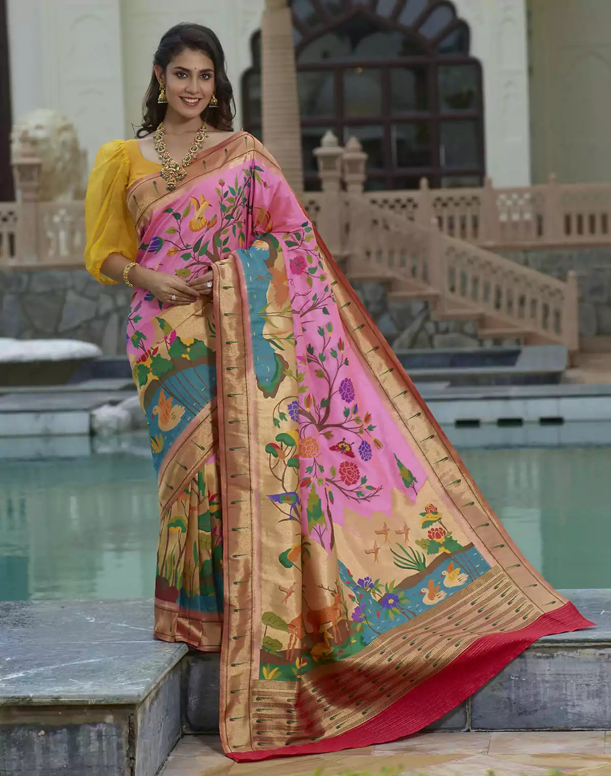Image of Pink Coloured Pure Paithani Saree