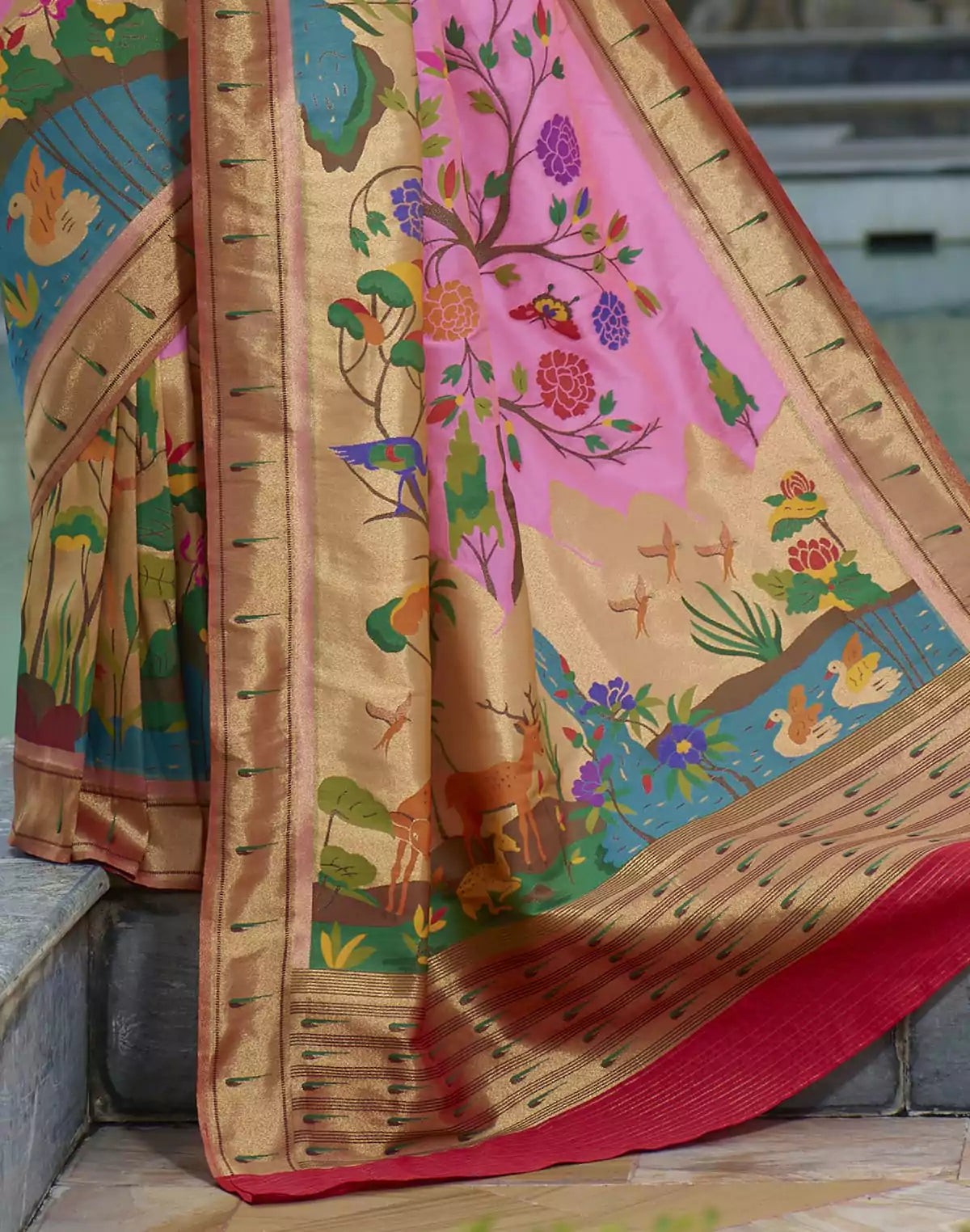 Image of Pink Coloured Pure Paithani Saree