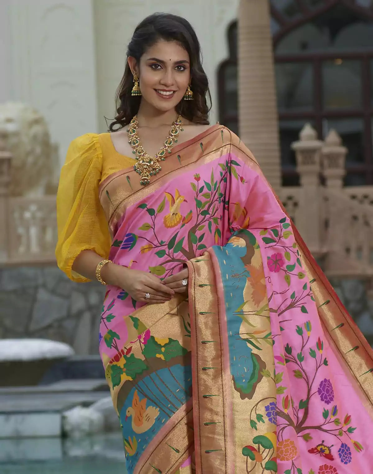 Image of Pink Coloured Pure Paithani Saree