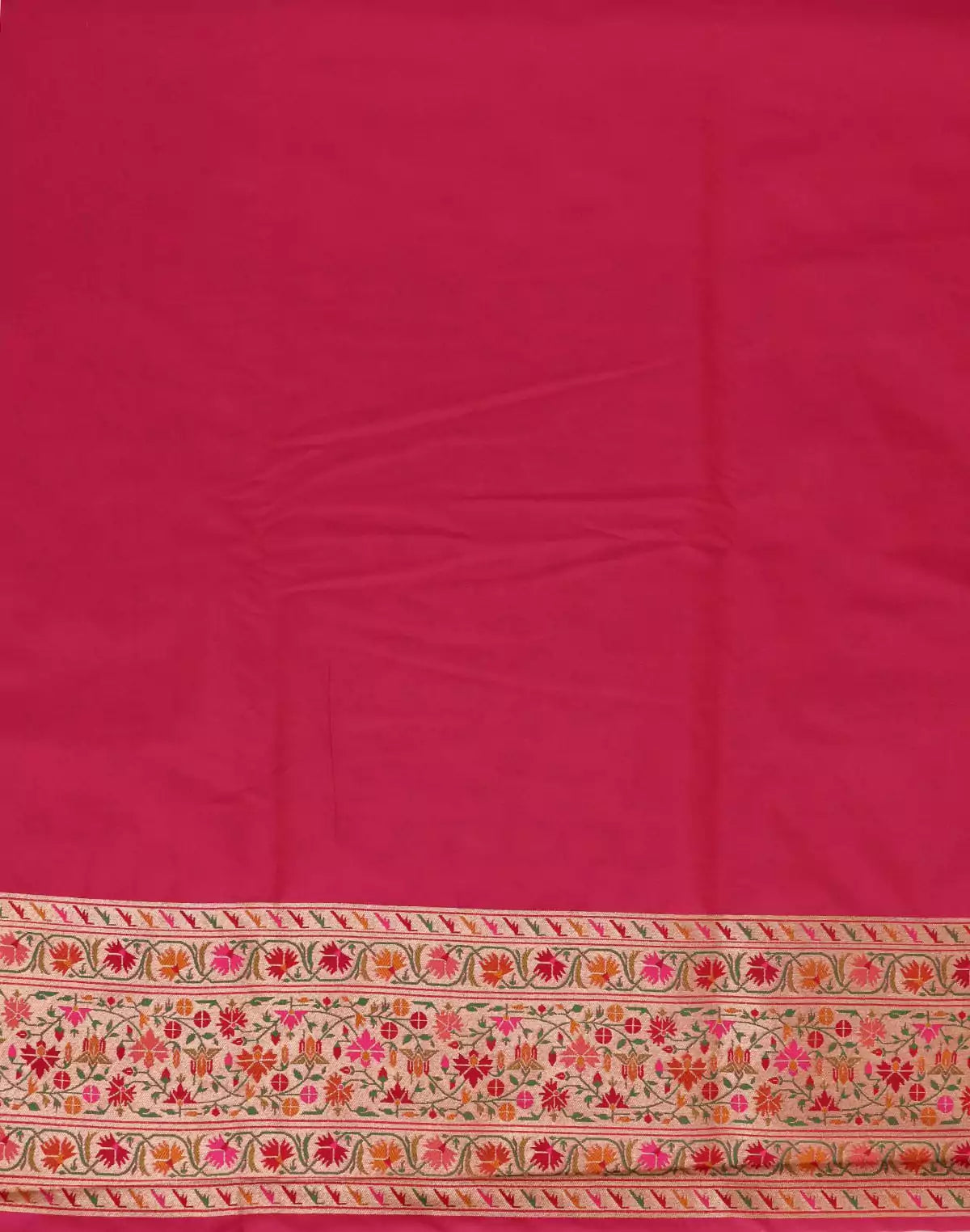 Image of Cream and Pink Banaras Paithani Border Saree