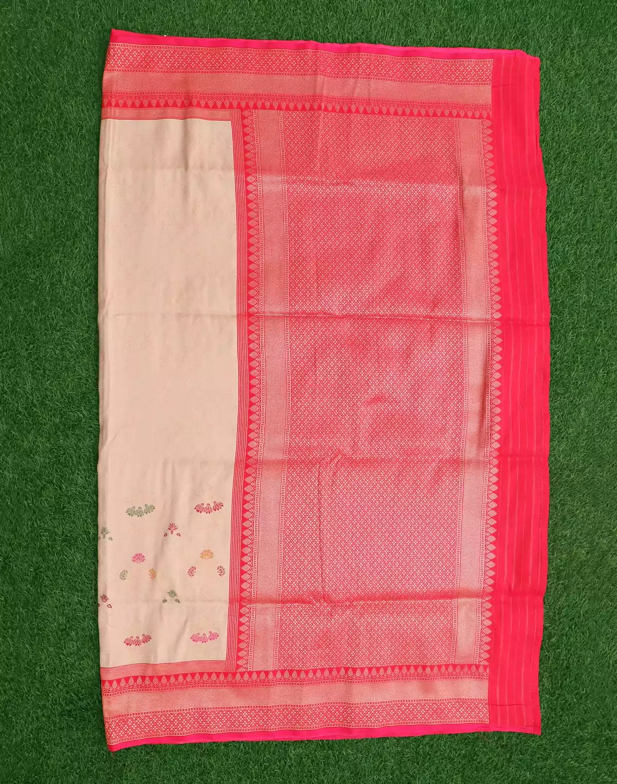 Image of Light Cream Floral Banaras Fancy Saree