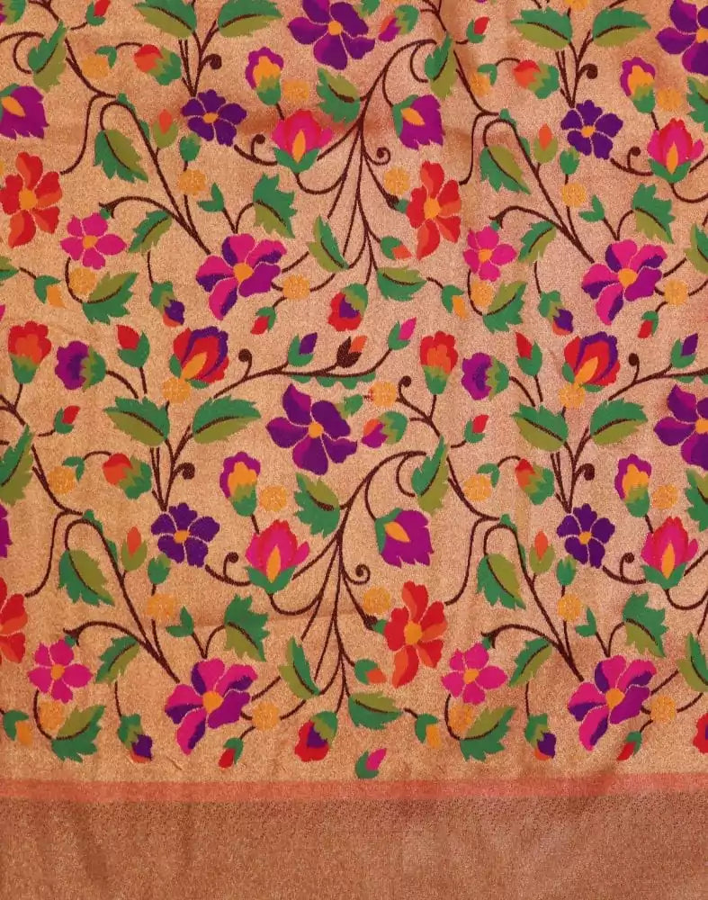Image of Yellow Chikankari work Georgette saree with paithani border and blouse piece