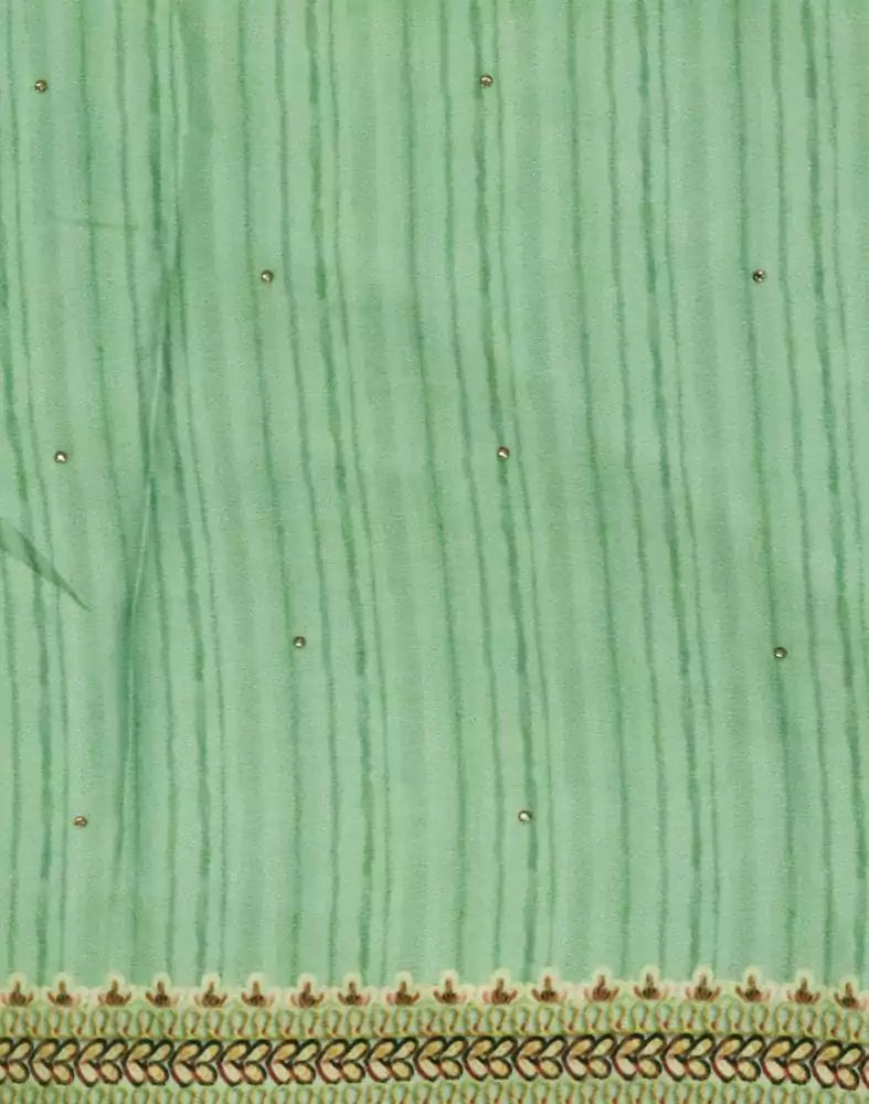 Image of Green Striped Stones work Crape Saree