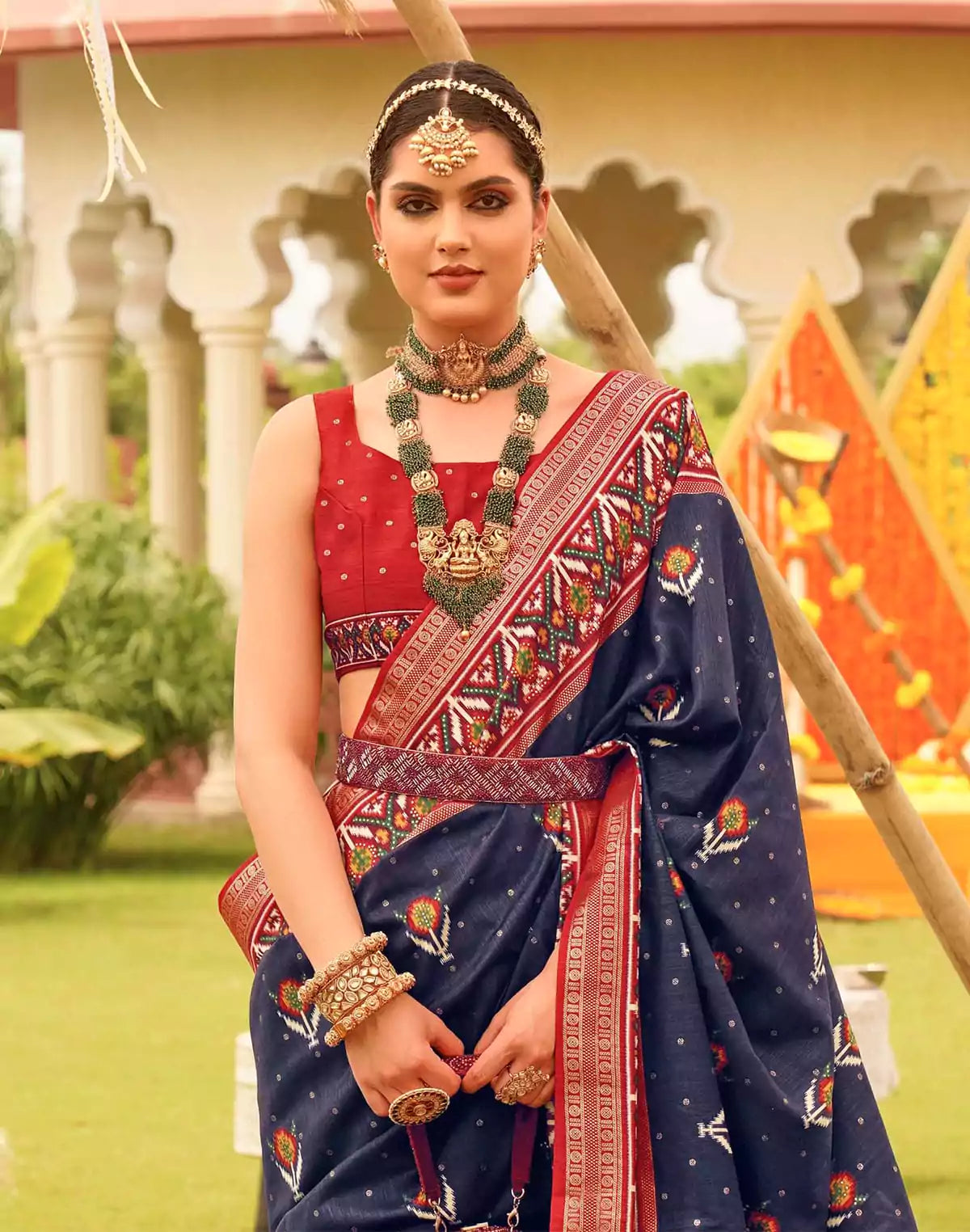 Image of Astonishing Navy Blue Patola Silk Saree