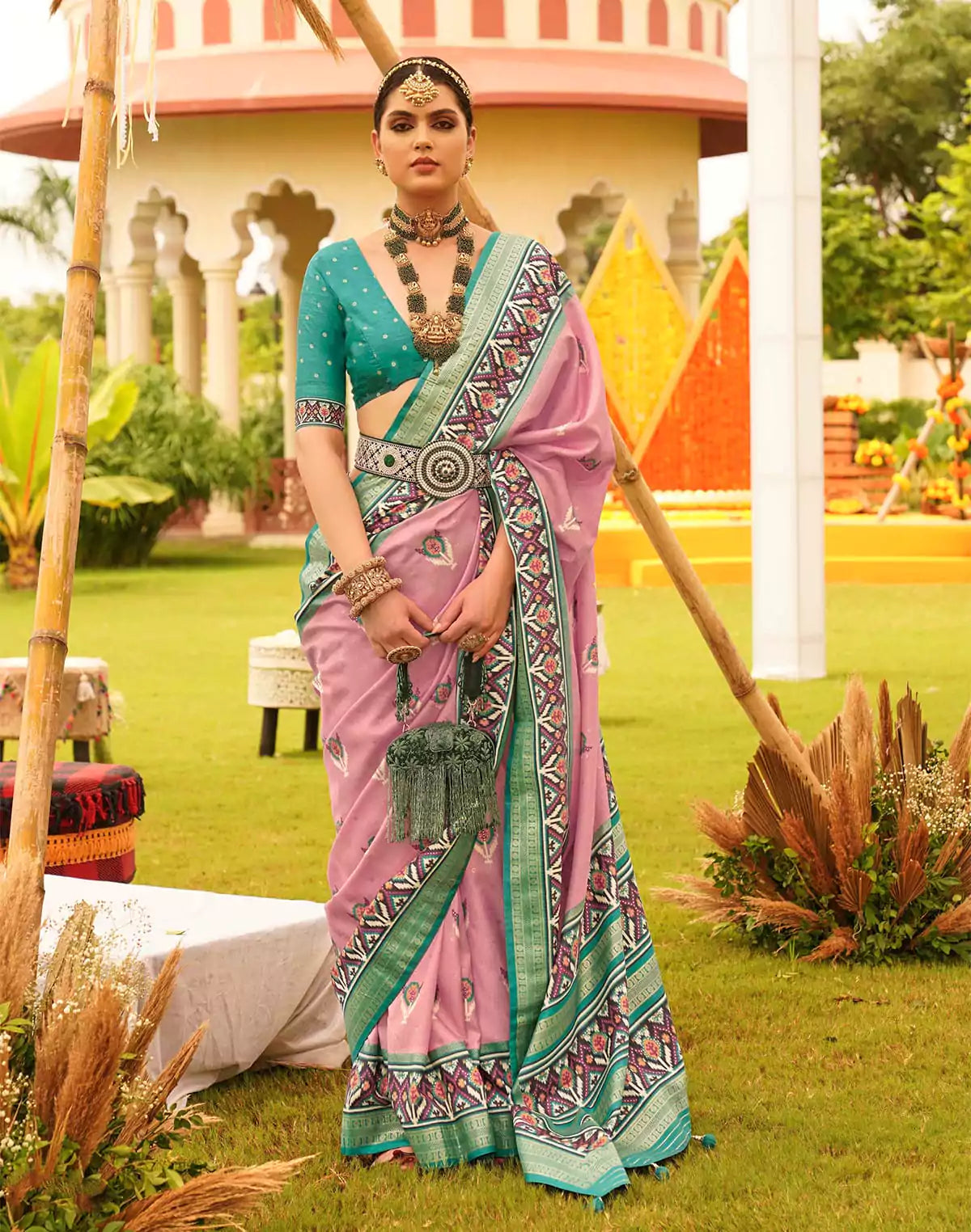 Image of Charming Pink Patola Silk Designer Saree
