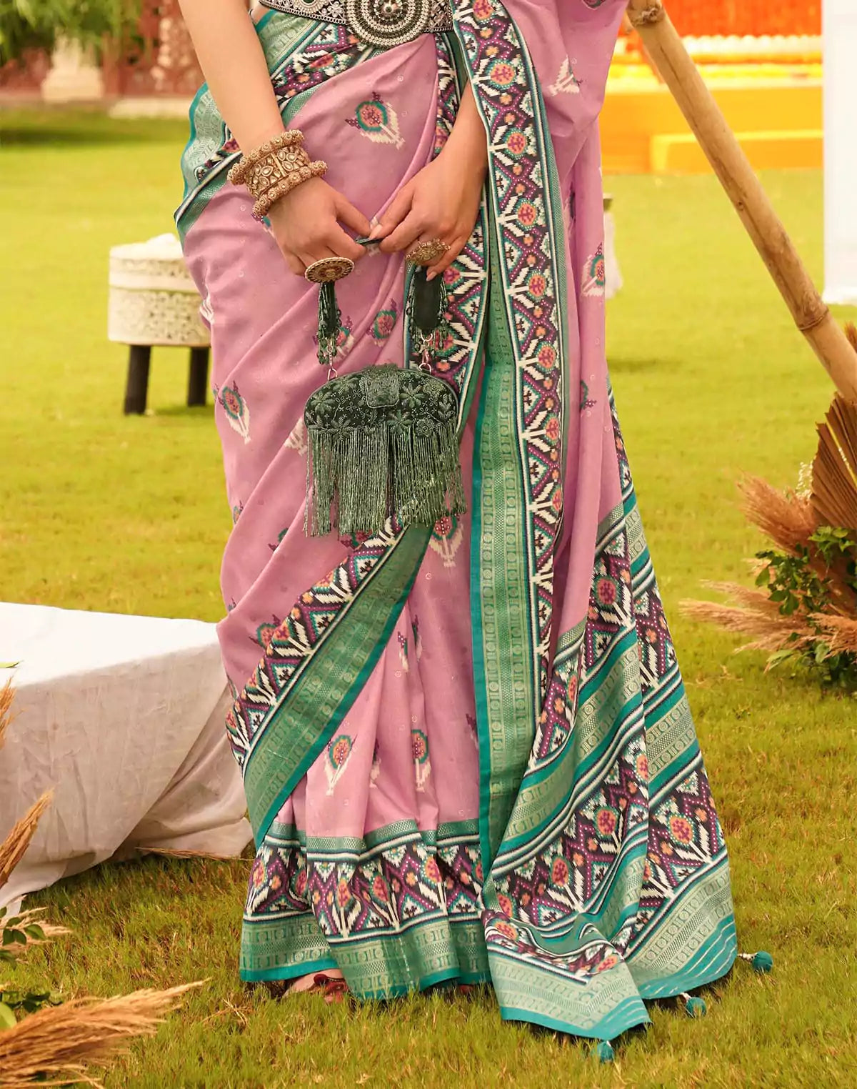 Image of Charming Pink Patola Silk Designer Saree