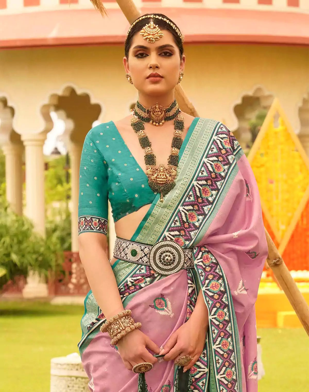 Image of Charming Pink Patola Silk Designer Saree