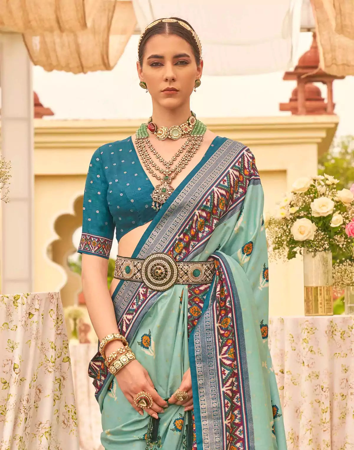 Image of Beautiful Light Sea Green Patola Saree