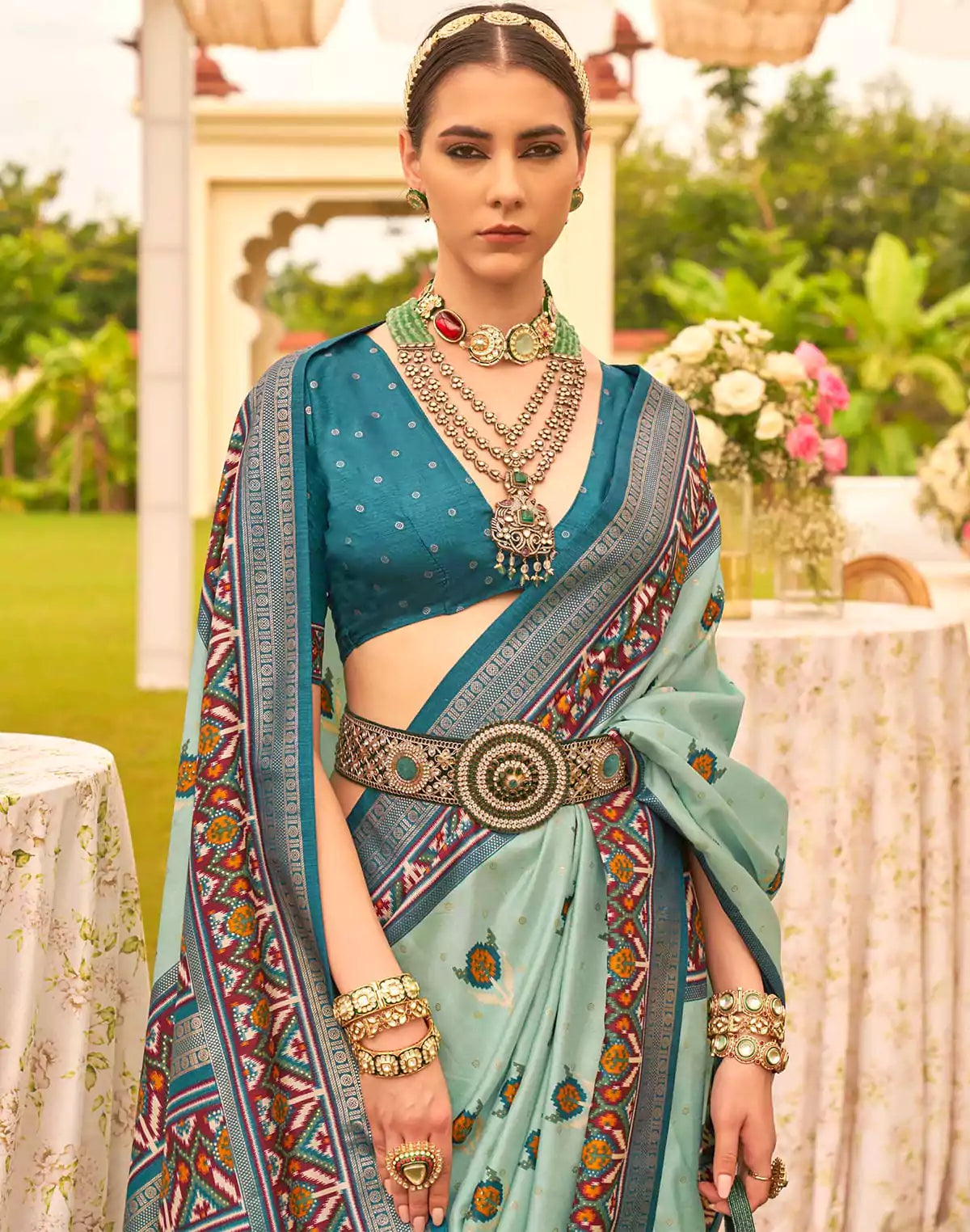 Image of Beautiful Light Sea Green Patola Saree