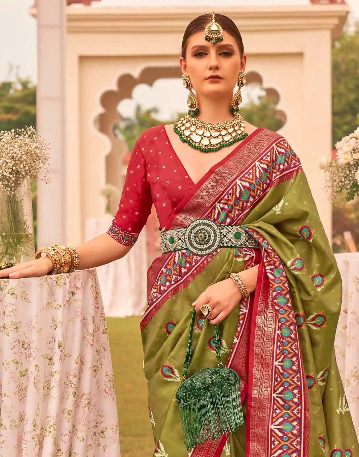 Image of Stunning Mehendi Green Soft Patola Silk Saree