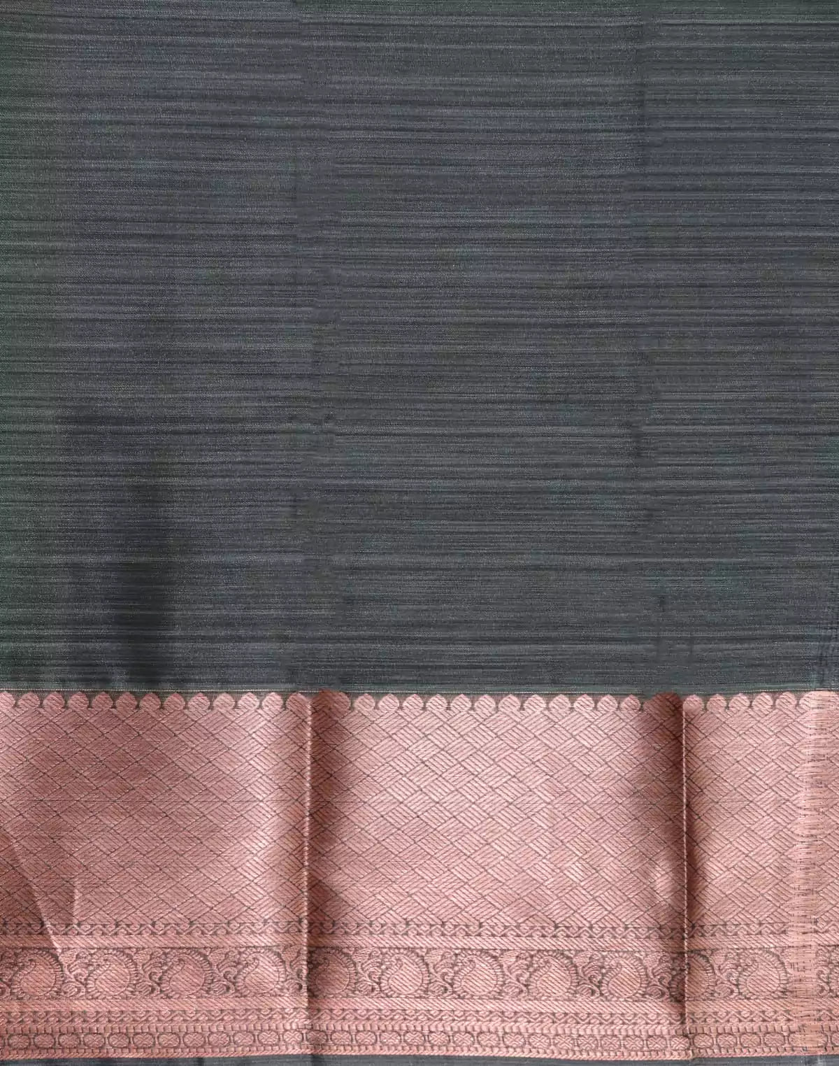 Image of Kanchi Kalamkari Digital Print Grey Saree with Coppet Zari Border