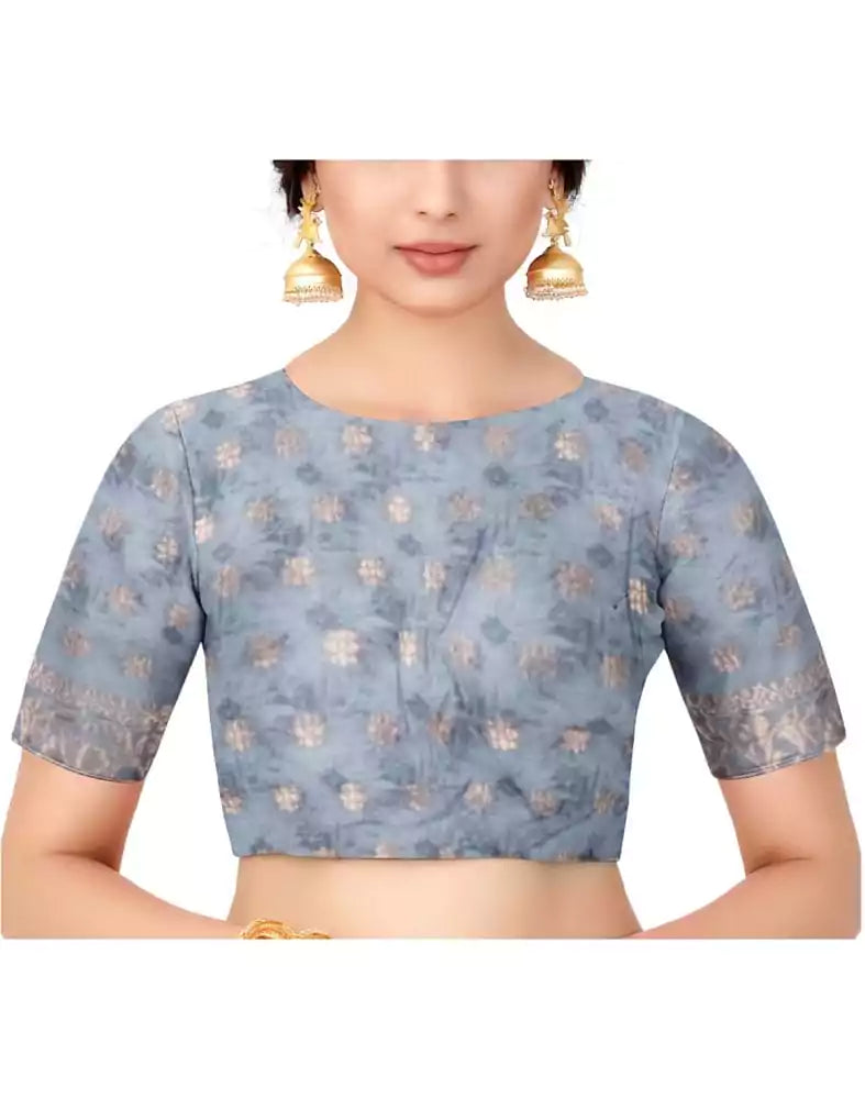 Image of Grey Batik print Pure Cotton Saree