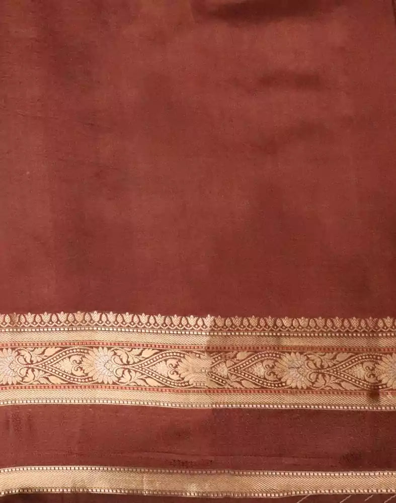 Image of Brown Floral Pure Dupion Saree
