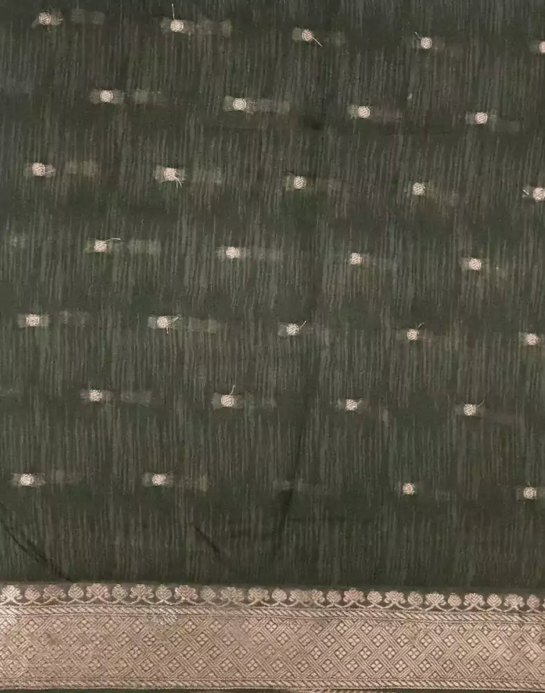 Image of Grey Paisley Chanderi Hand Printed Saree