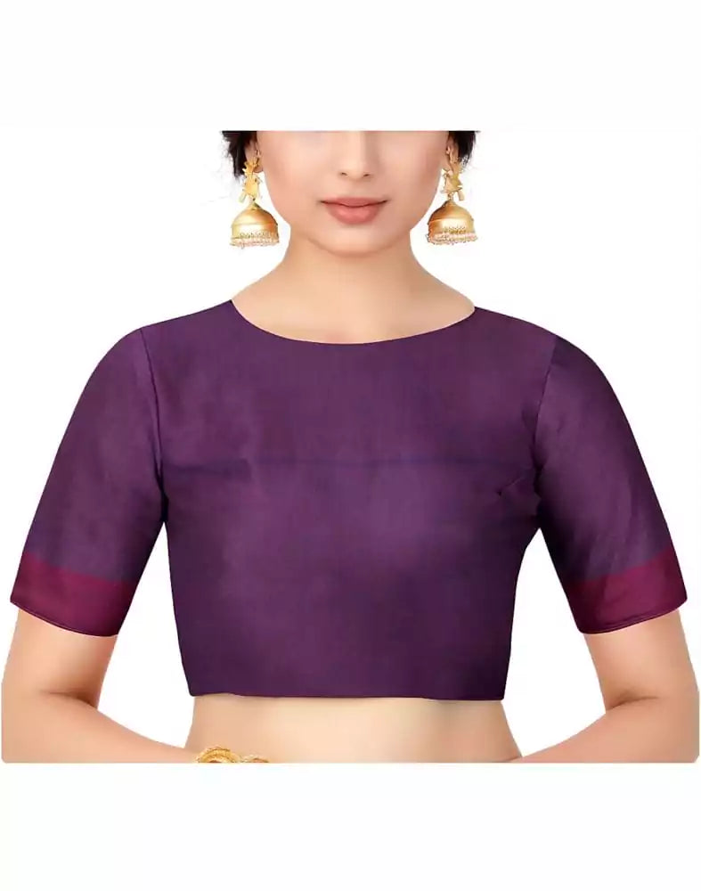 Image of Navy Blue Ikat Soft Silk Weave Saree with contrast blouse