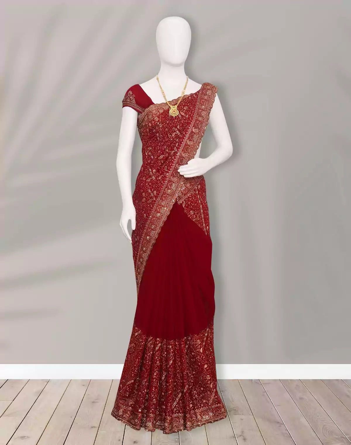 Image of Beautiful Maroon all over Stones work Georgette Saree