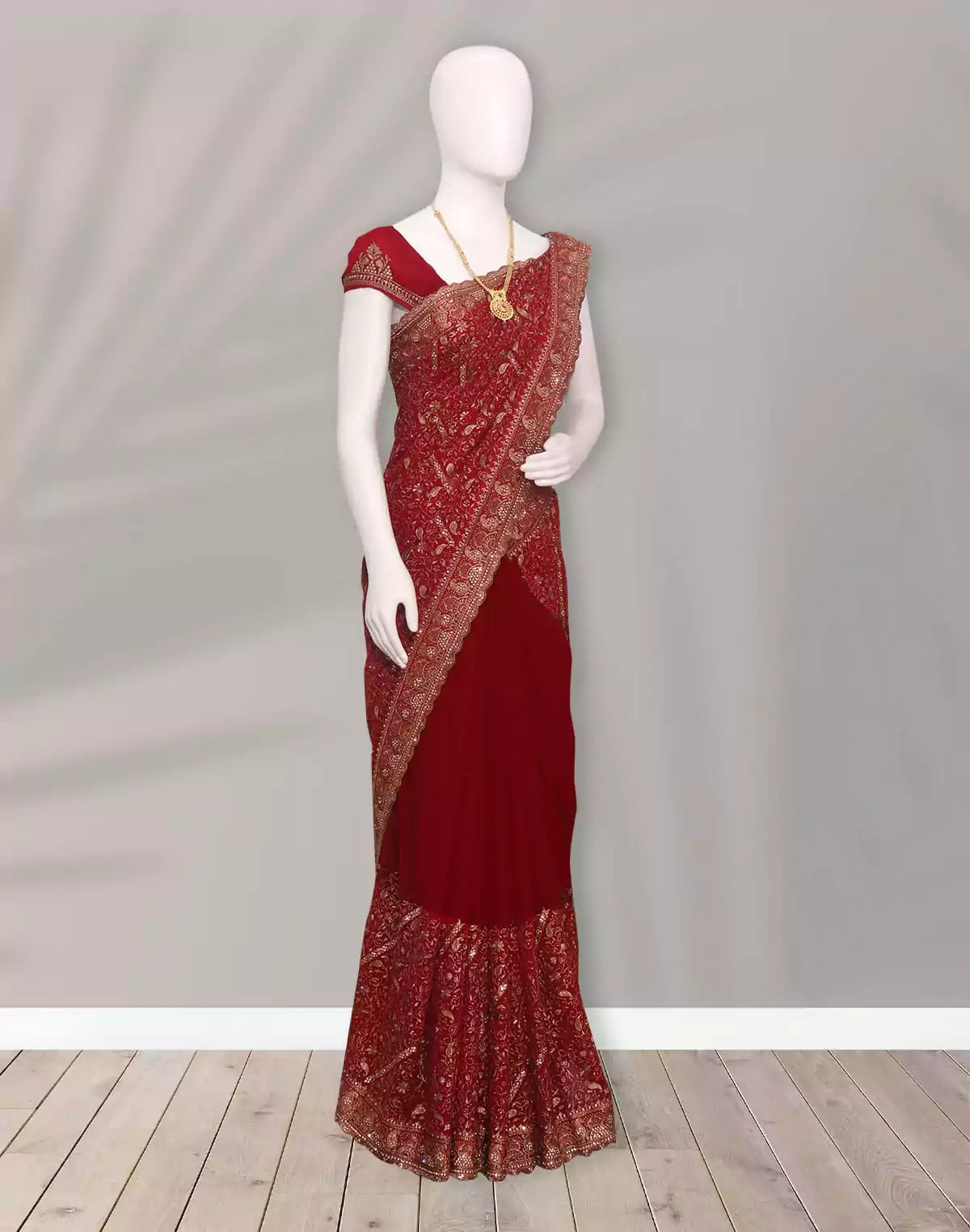 Image of Beautiful Maroon all over Stones work Georgette Saree