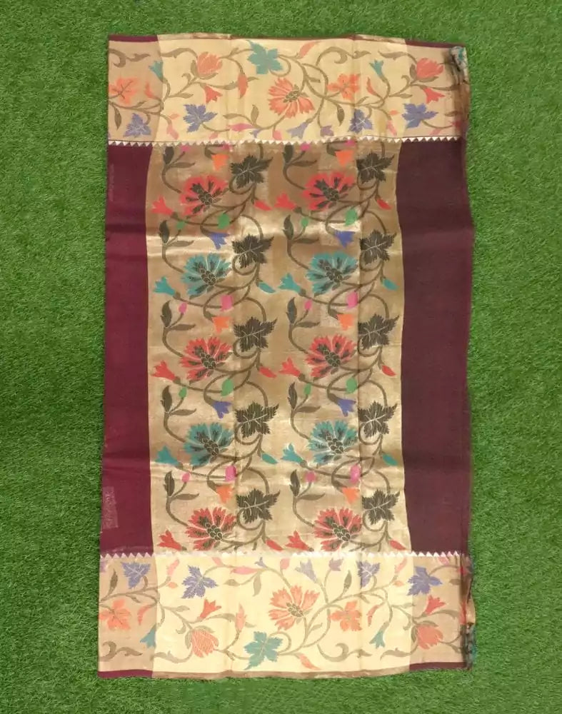 Image of Maroon Floral Butta Organza Saree
