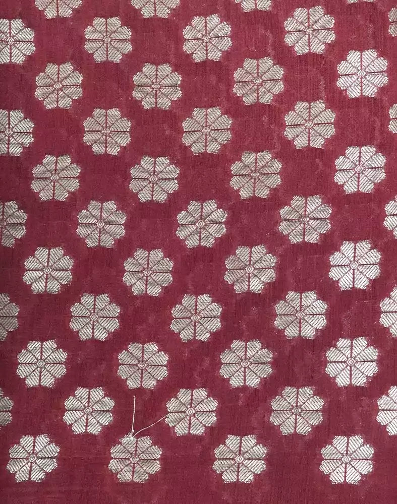 Image of Maroon Floral Butta Organza Saree