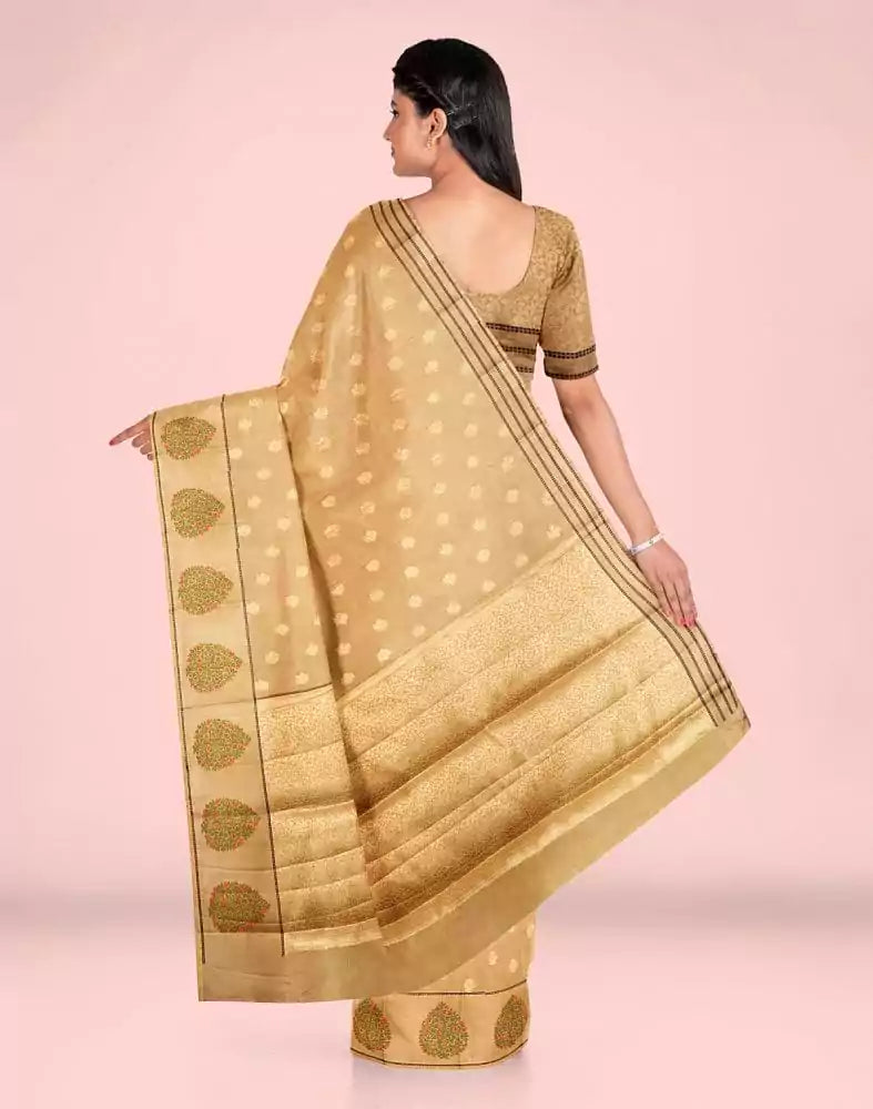 Image of Gold Floral Tissue Zari Saree
