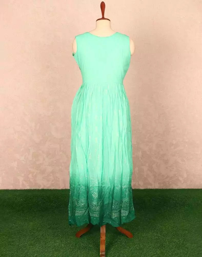 Image of Sea Green Floral Mirror work Georgette Kurti - South India Shopping Mall
