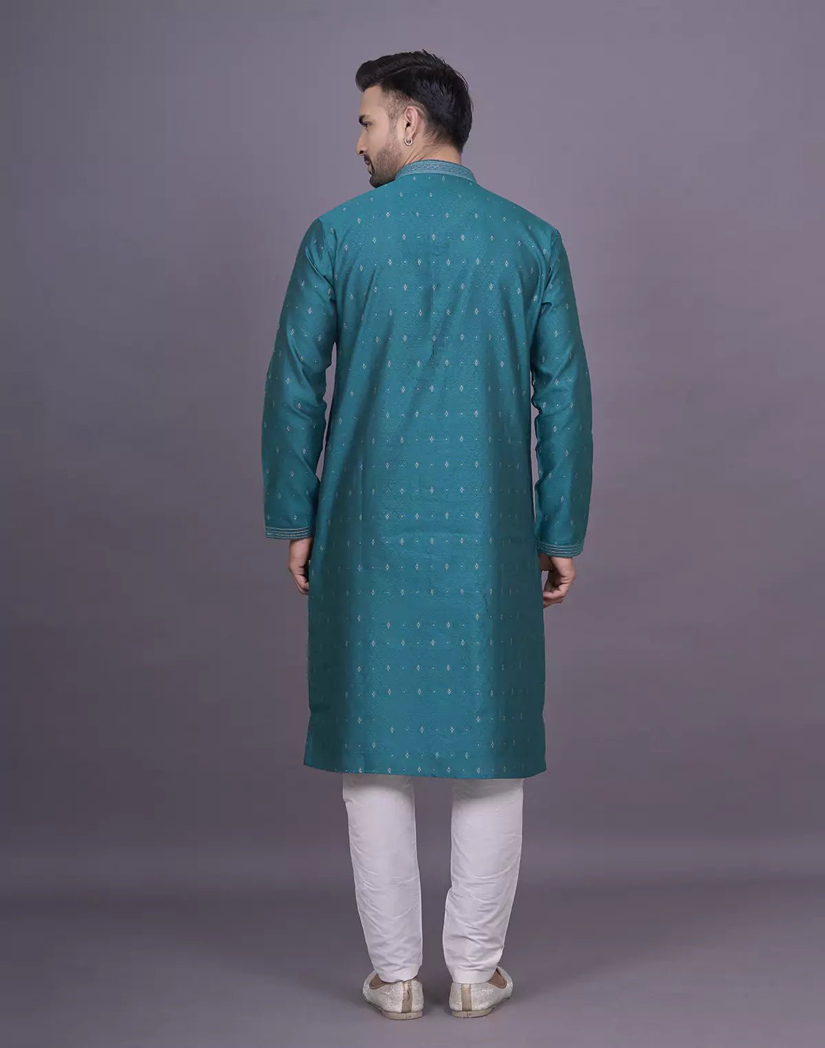 Image of Self Brocade Design Jacquard Rama Colour Kurta Pyjama Set - South India Shopping Mall