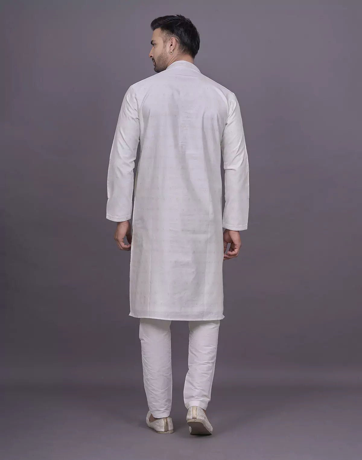 Image of Self Brocade Design Soft Silk Cream Kurta Pyjama Set - South India Shopping Mall