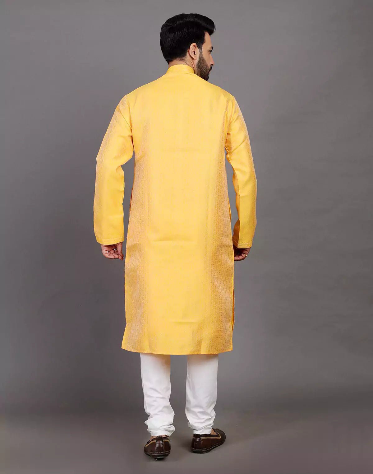 Image of Self Design Thread With Stones Work Yellow Soft Silk Kurta Set - South India Shopping Mall