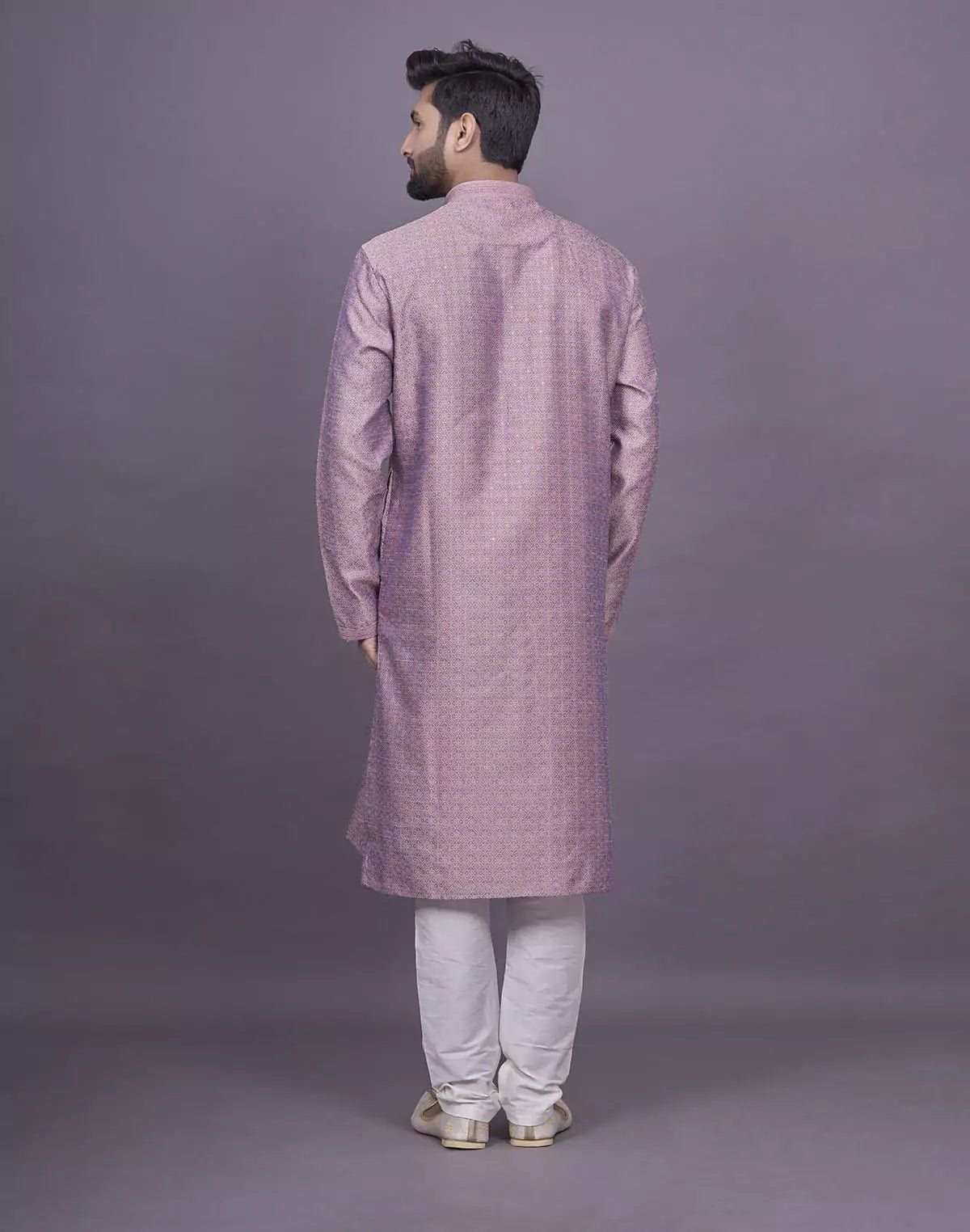 Image of Self Floral Design Jacquard Onion Coloured Kurta Pyjama Set - South India Shopping Mall