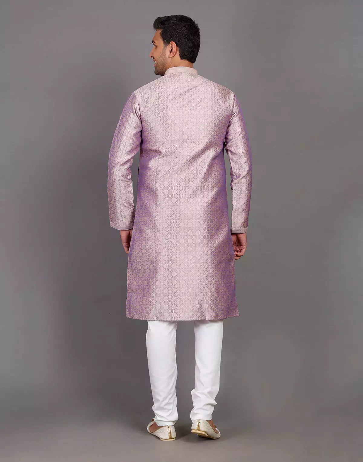 Image of Self Floral Design Onion Coloured Soft Silk Kurta Pajama Set - South India Shopping Mall