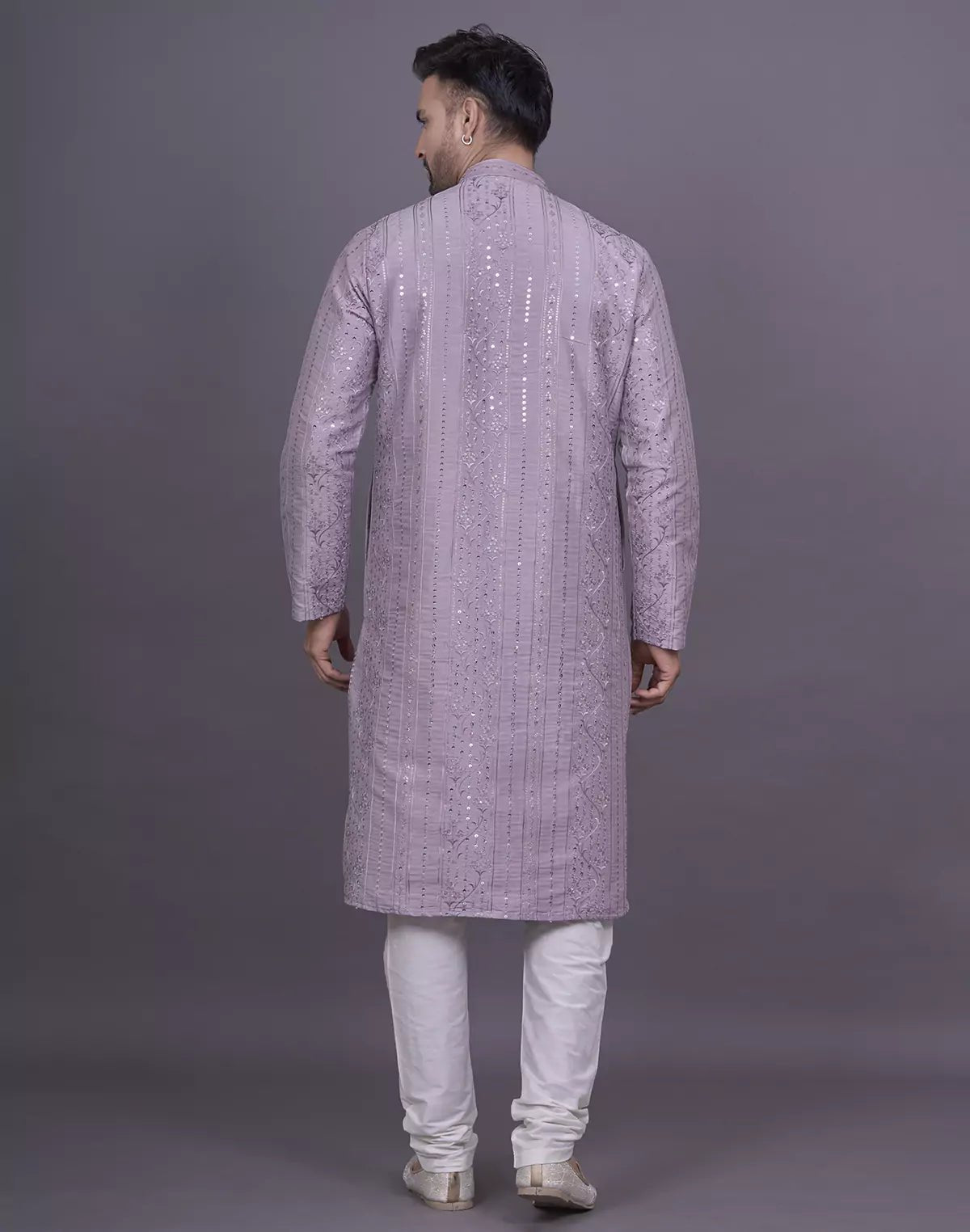 Image of self floral sequence with thread work onion soft silk kurta pyjama set - South India Shopping Mall