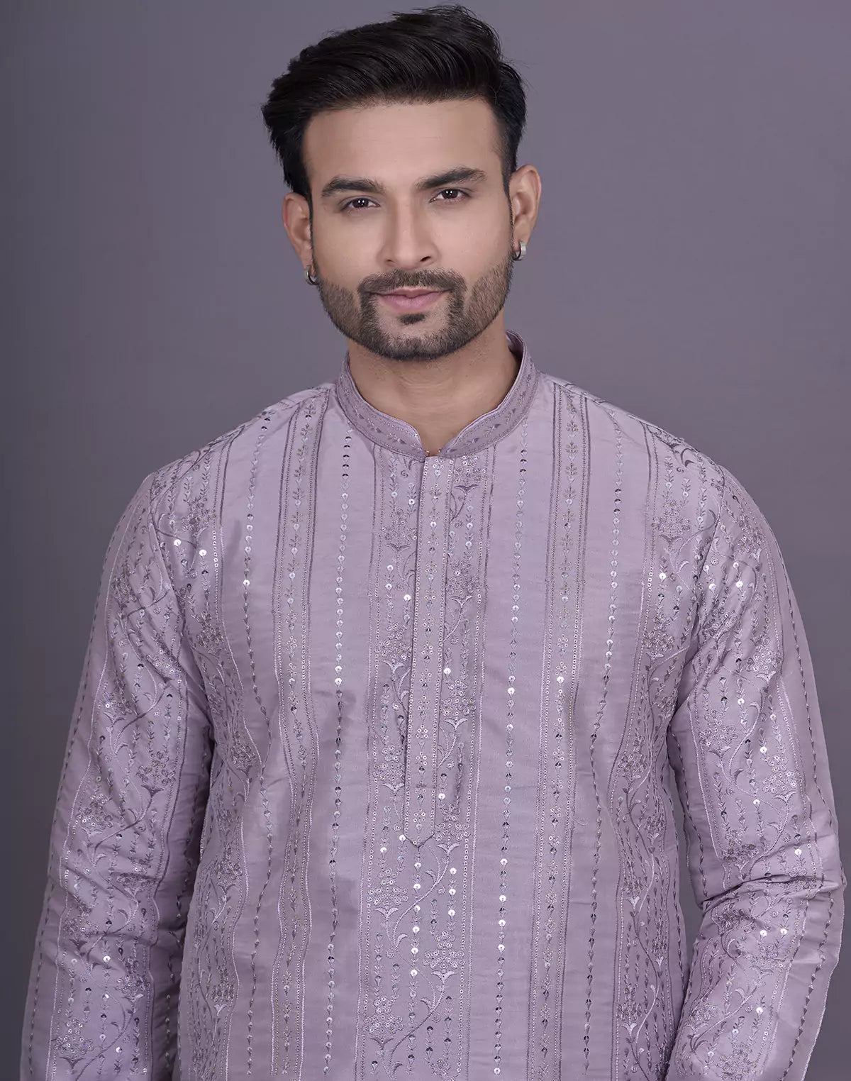 Image of self floral sequence with thread work onion soft silk kurta pyjama set - South India Shopping Mall