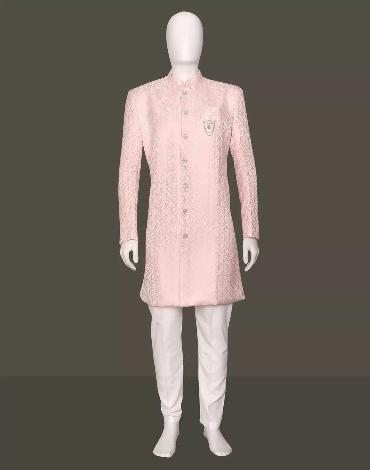 Image of Self Floral Weaving Jacquard Pink Semi - Indo Set - South India Shopping Mall