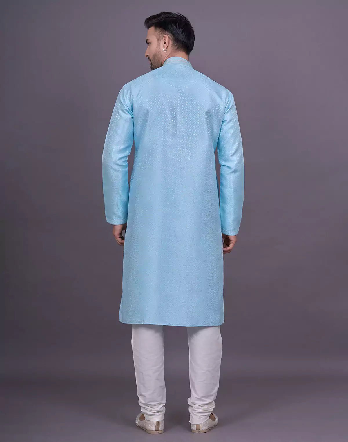 Image of Self Geometric Design Sky Colour Jacquard Kurta Pajama - South India Shopping Mall