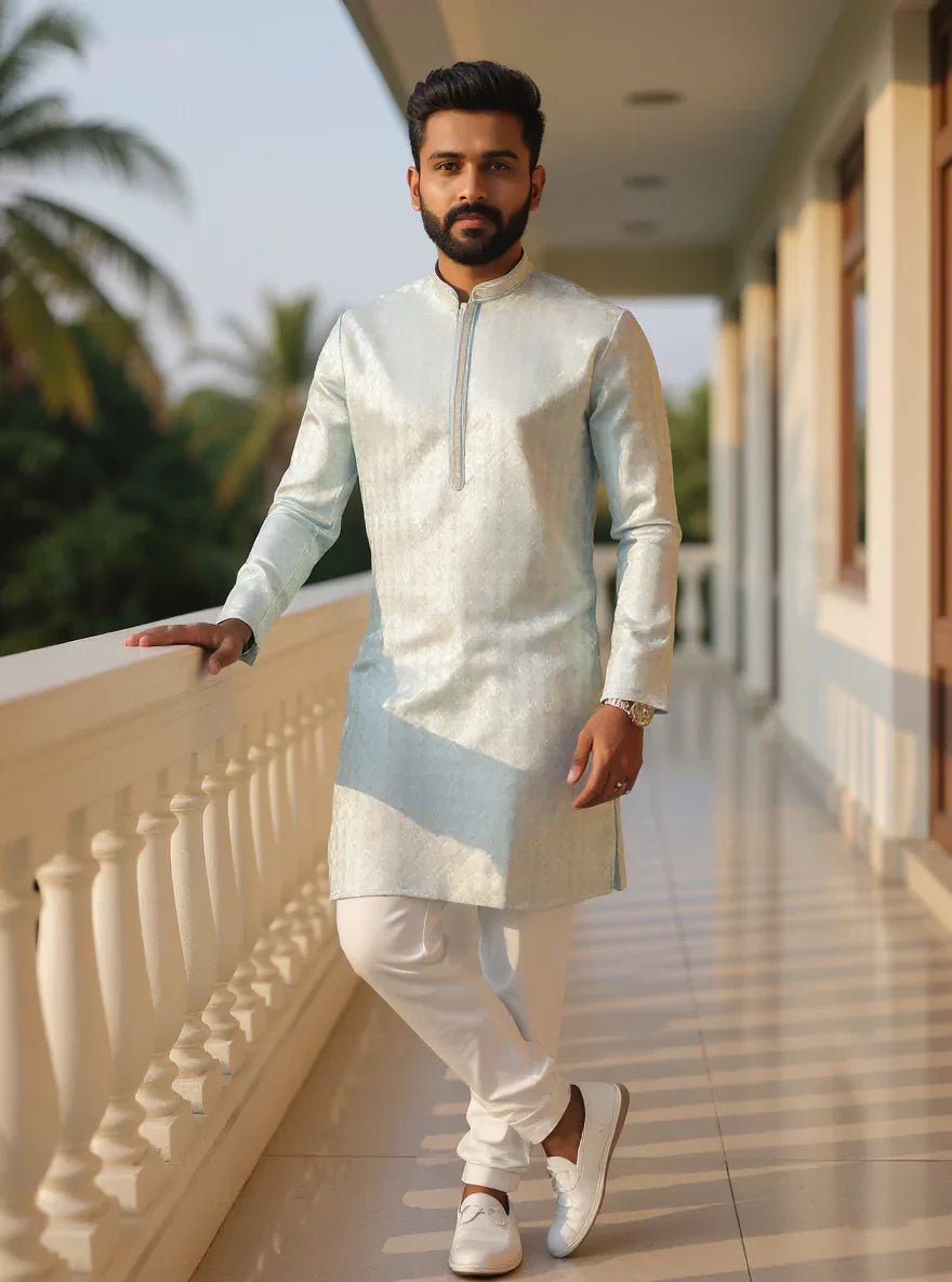 Image of Self Highlighted Weaving Jacquard Kurta Pyjama Set - South India Shopping Mall